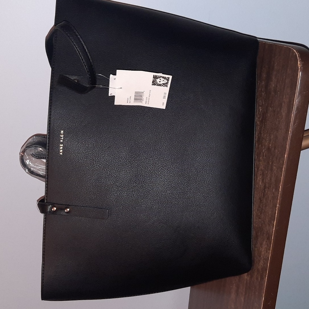 Anne Klein Black Tote with Floral Pouch - Picture 2 of 3